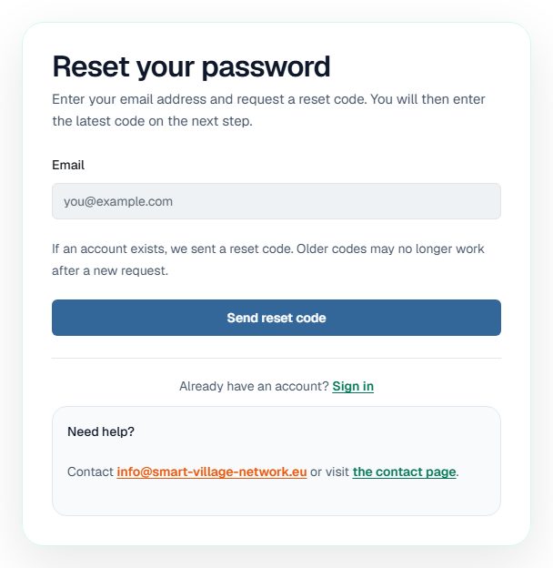 The password reset page, where you request a reset code