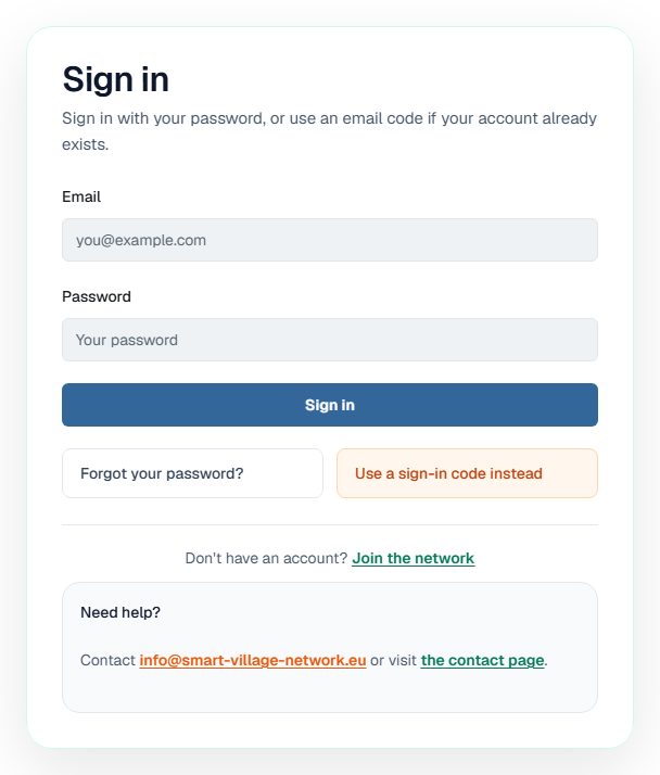 The sign-in page with the email and password fields