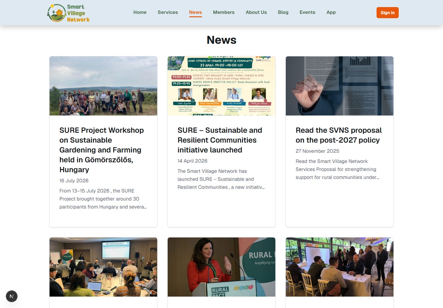 The News listing, with the most recent articles first