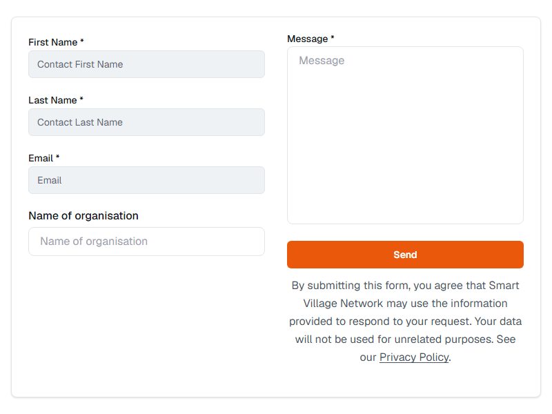 The contact form on the Contact page